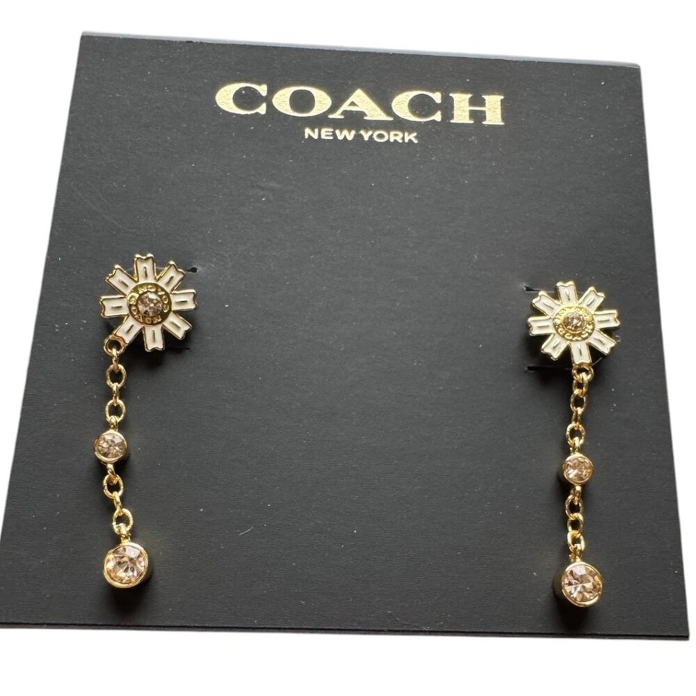 COACH Floral Crystal Stud Earrings Gold Tone NWT